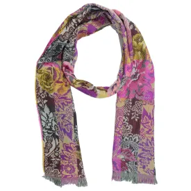 Kenzo Scarf Purple Pink Floral Design - Wool Silk Shawl