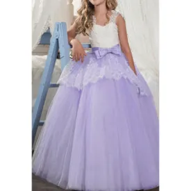 Ketty More Kids Girls Lace Decorated Silk Bow Wedding Dress-KGDC2663