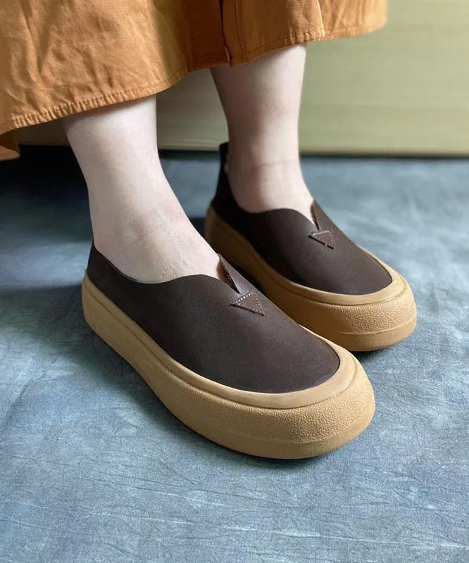 Khaki Casual Genuine Leather Flats  Flats