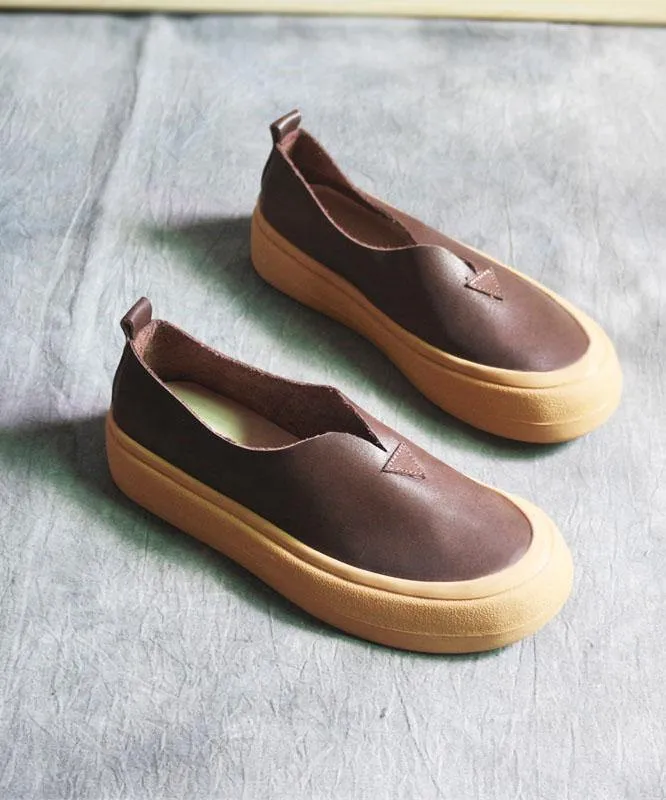 Khaki Casual Genuine Leather Flats  Flats