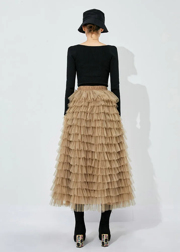 Khaki Layered Tulle A Line Skirt Exra Large Hem Summer LY0842