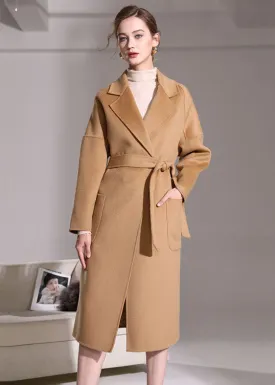 Khaki Woolen Wrap Coat Peter Pan Collar Solid Winter