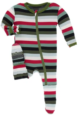 KicKee Pants Christmas Multi Stripe Footie with Zipper