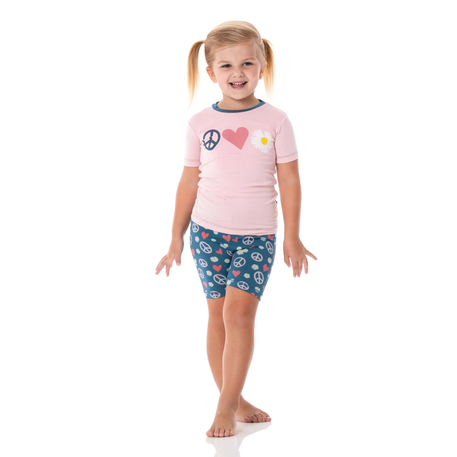 KicKee Pants Peace Love Happiness S/S Graphic Tee Pajama Set with Shorts