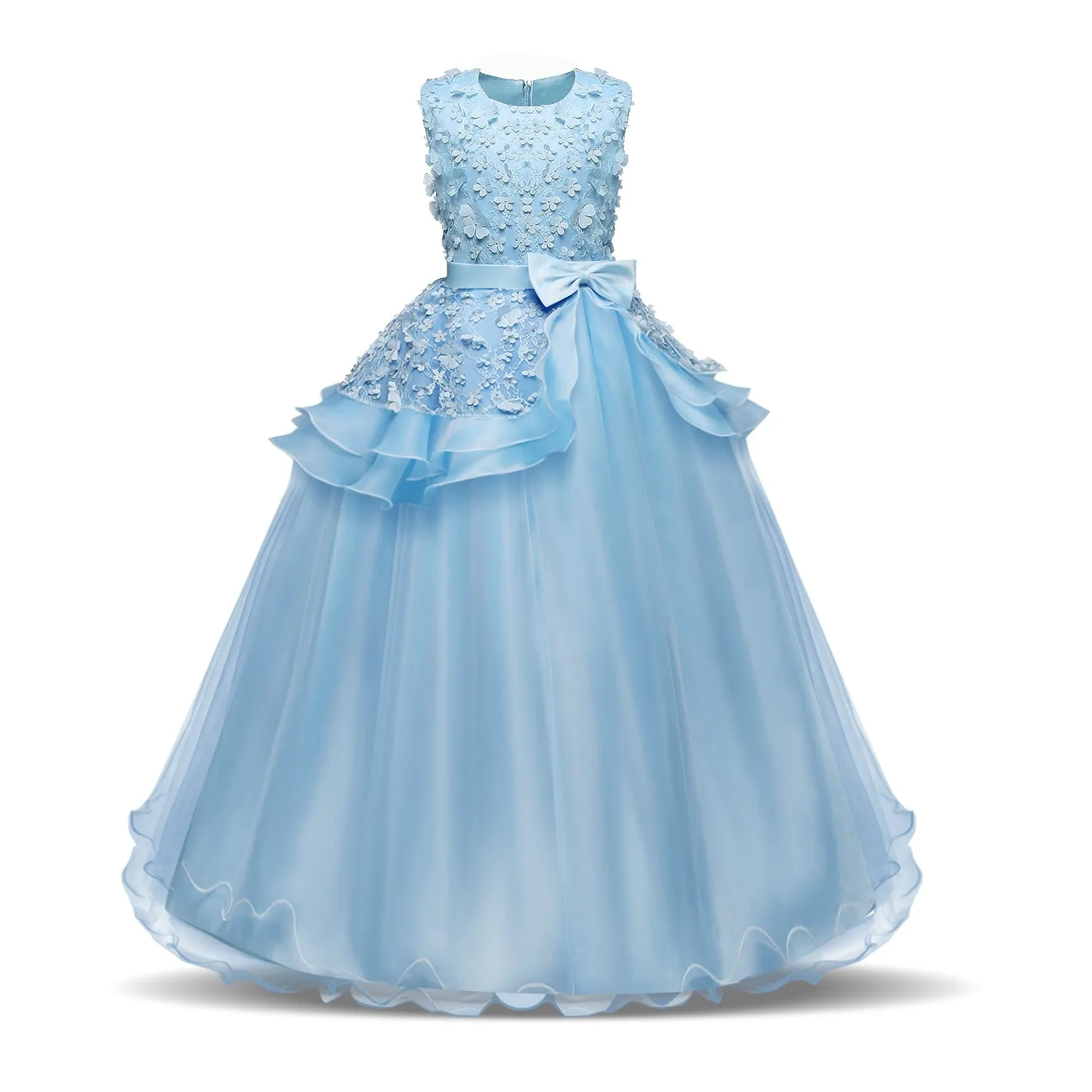 Kid Girls Elegant Flower Princess Long Gown Girls Evening Party Dress - KGD8332