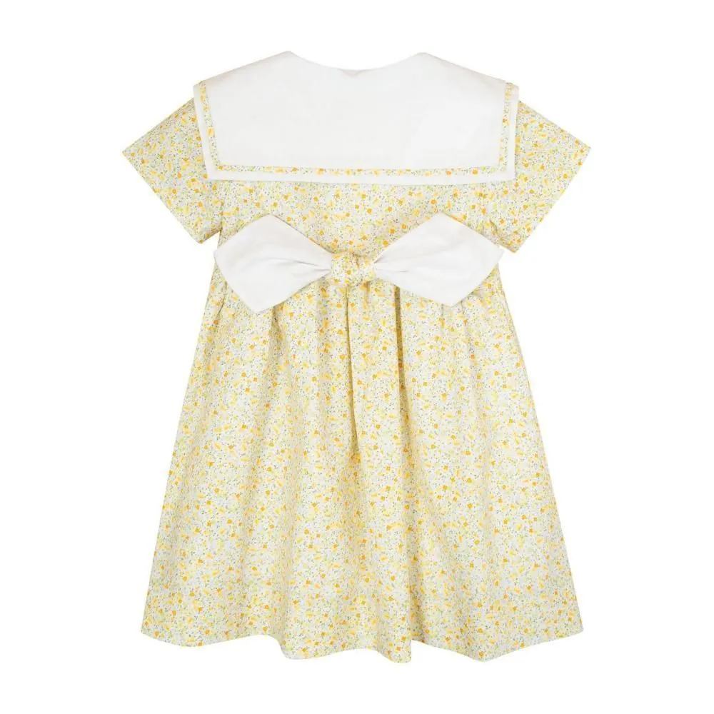 Kidiwi Yellow Floral Dress with Embroidered Sailor Collar