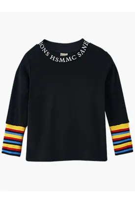 Kids Girls Lovely Stripe Pattern Colorful Long Sleeve Letter Pattern Round Neck Superb T-Shirt - KGTS114270