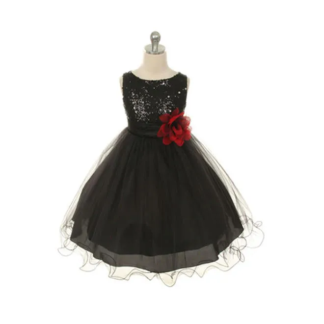 Kids Girls Sequins Decorated Thin Mesh Skirt Sleeveless Magnificent Splendid Dress - C639TCKGD