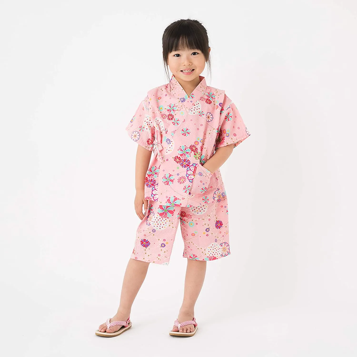 Kid's Jinbei 90cm-150cm Girls Ripple Pink