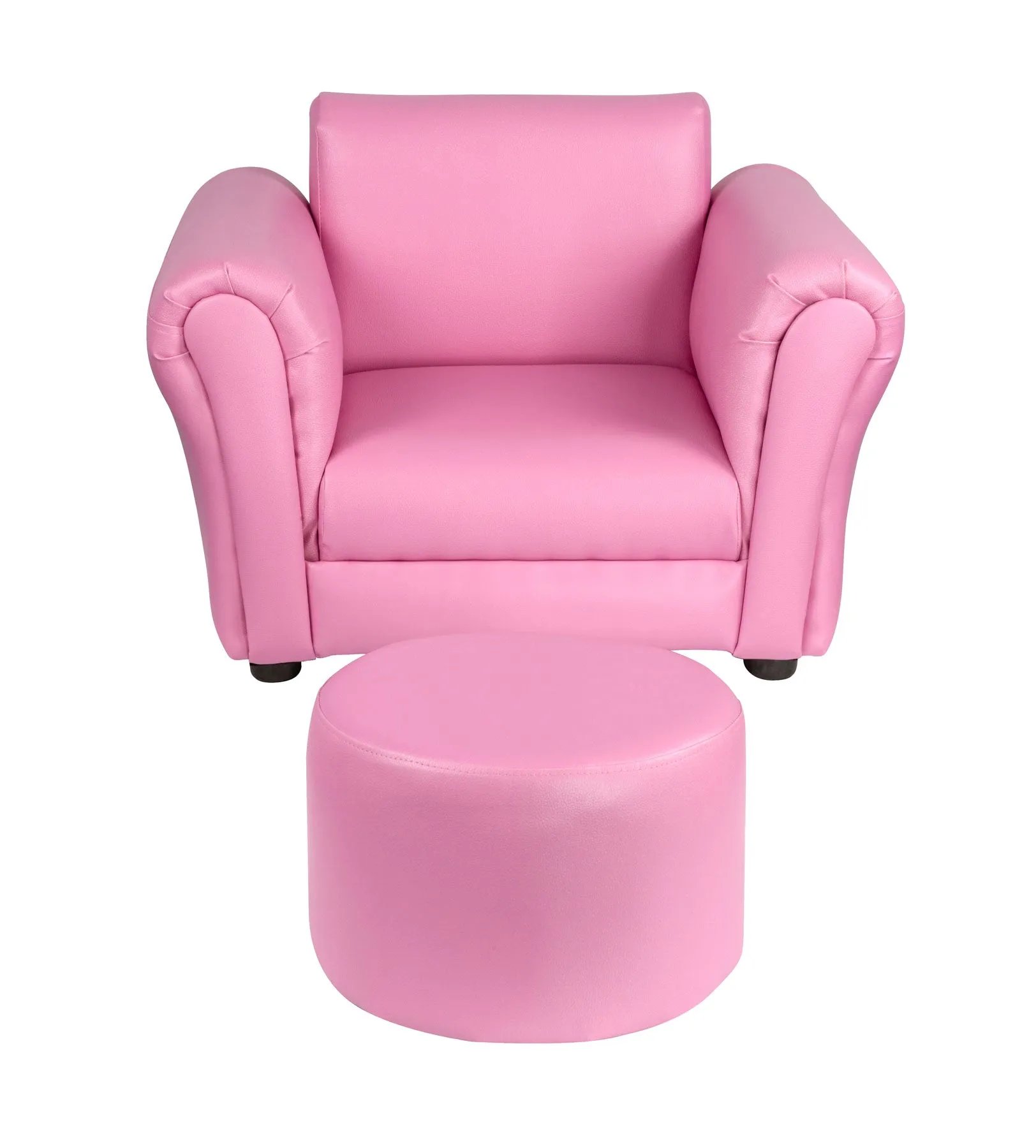 Kids Pink Sofa Chair w/ Footstool in PU Leather