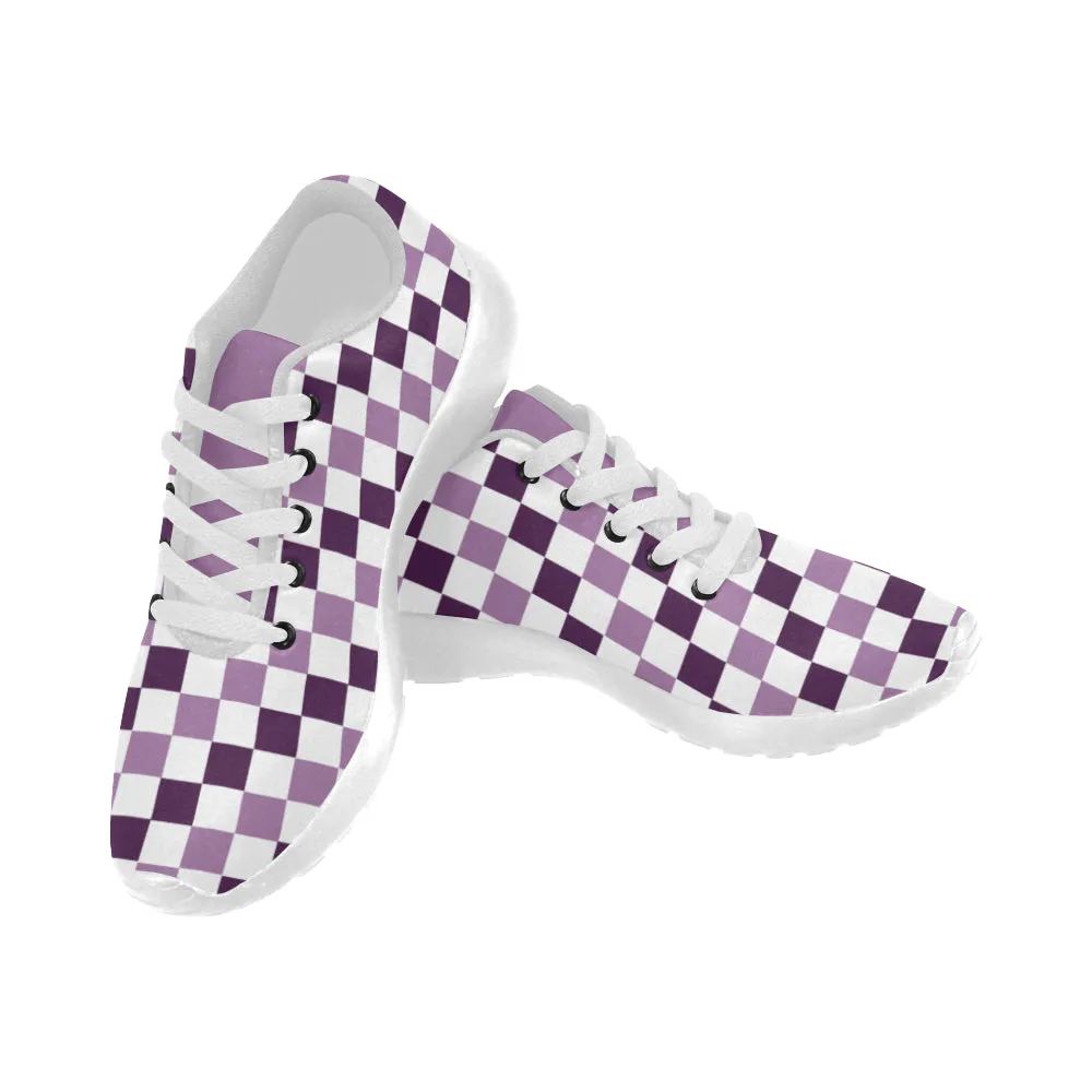 Kids' Purple Checks Print Canvas Sneakers