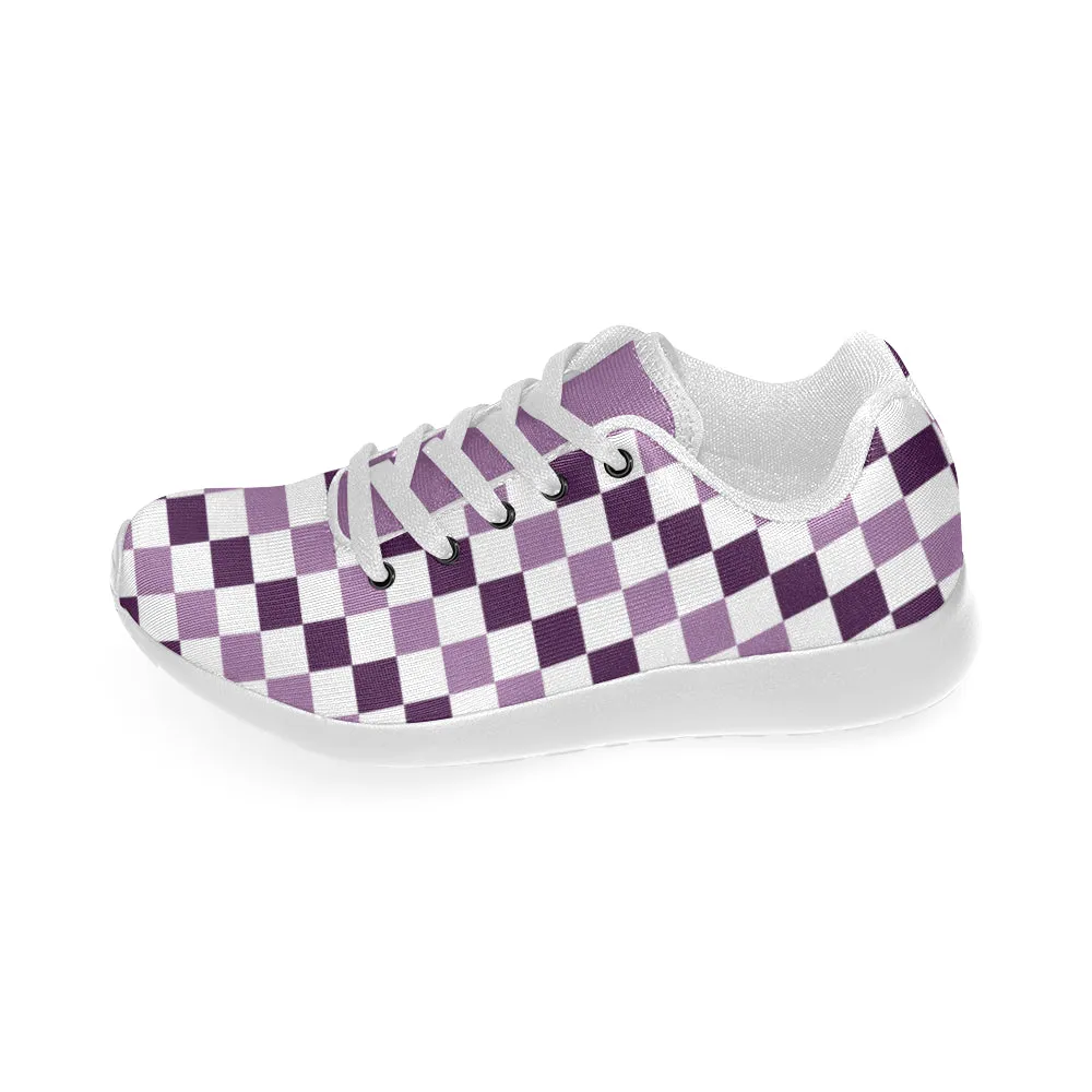 Kids' Purple Checks Print Canvas Sneakers