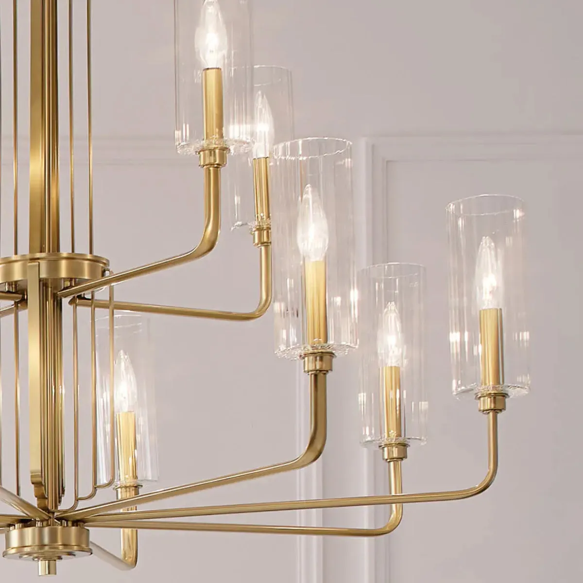 Kimrose 41" 12-Light Chandelier with Clear Fluted Glass, Brushed Natural Brass Finish