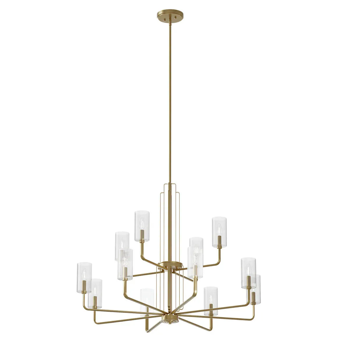 Kimrose 41" 12-Light Chandelier with Clear Fluted Glass, Brushed Natural Brass Finish