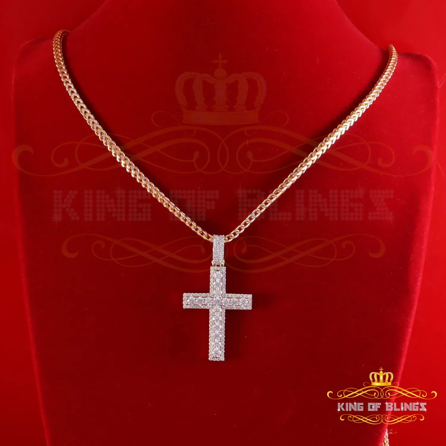 King Of Bling's Men's New Charm Cross Pendant 925 Yellow Silver Moissanite 2.50ct VVS D Clr