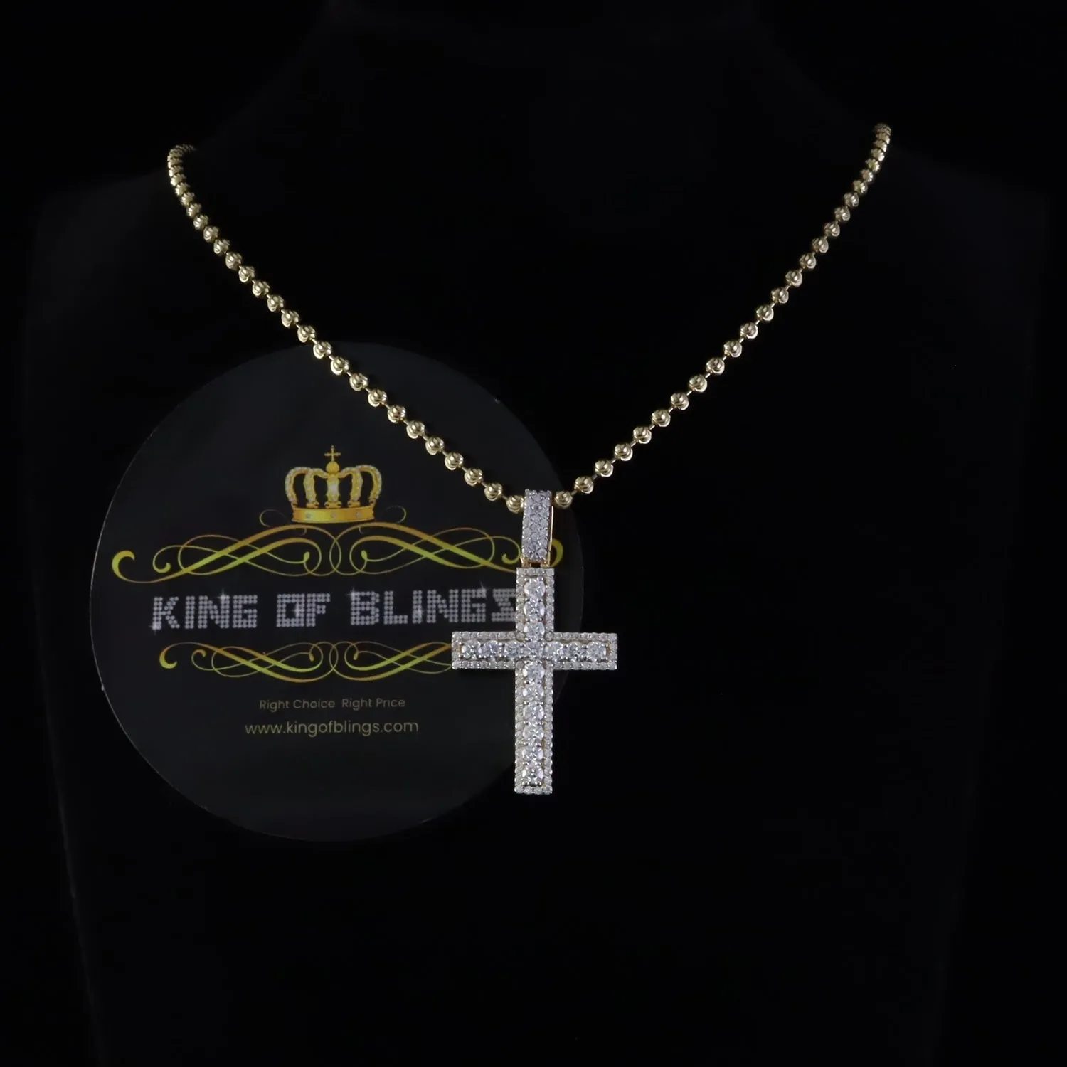 King Of Bling's Men's New Charm Cross Pendant 925 Yellow Silver Moissanite 2.50ct VVS D Clr