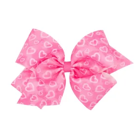 King Pink with White Heart Print Hair Bow on Clippie