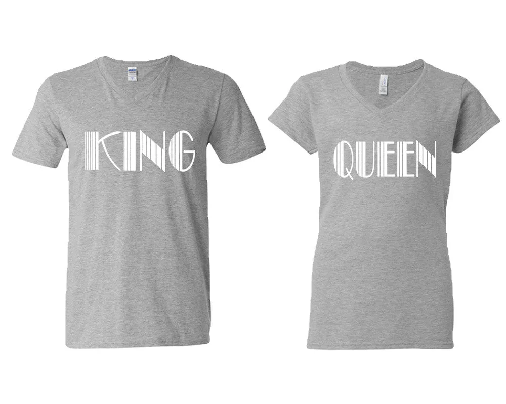 King Queen Couple Matching V-Neck T-Shirts