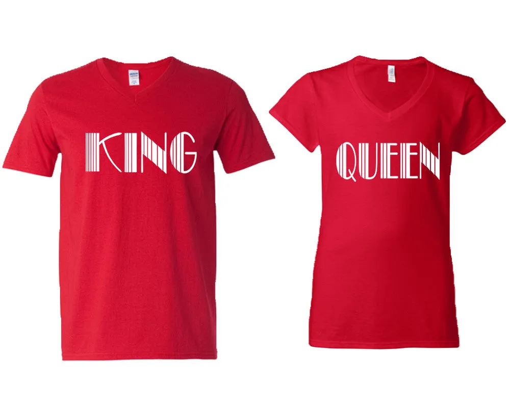 King Queen Couple Matching V-Neck T-Shirts