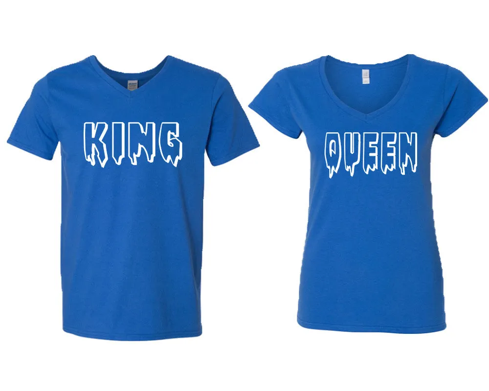 King Queen Couple Matching V-Neck T-Shirts