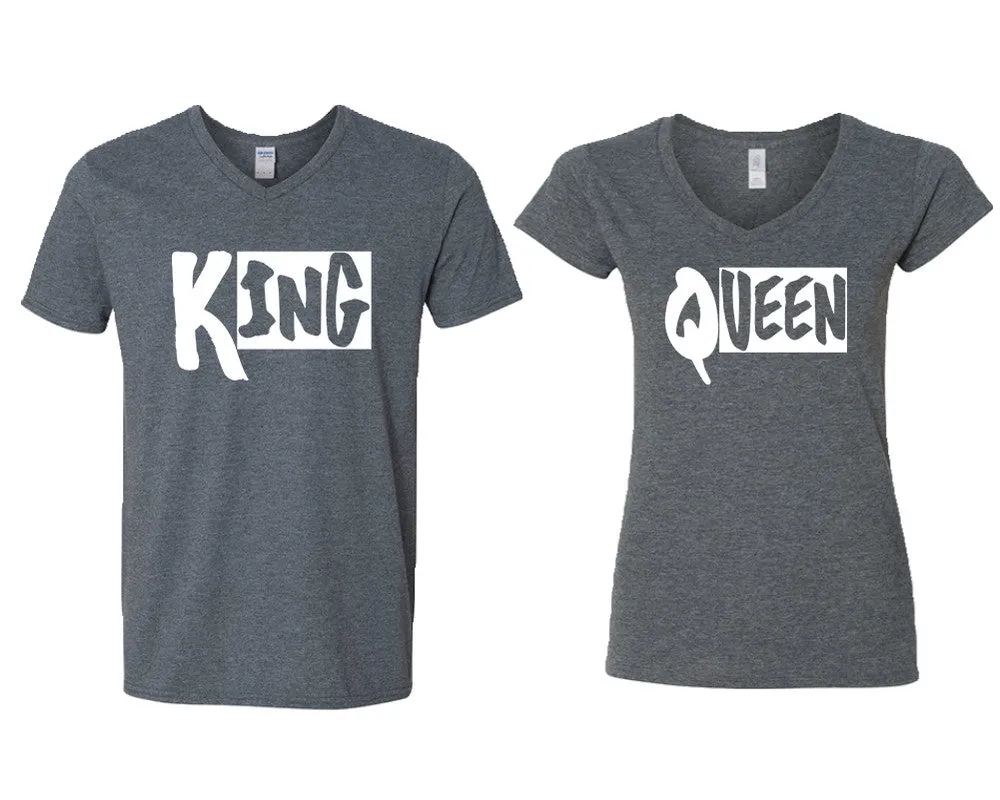 King Queen Couple Matching V-Neck T-Shirts