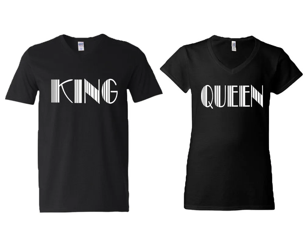 King Queen Couple Matching V-Neck T-Shirts