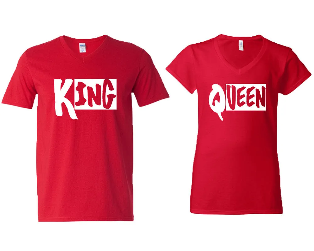 King Queen Couple Matching V-Neck T-Shirts