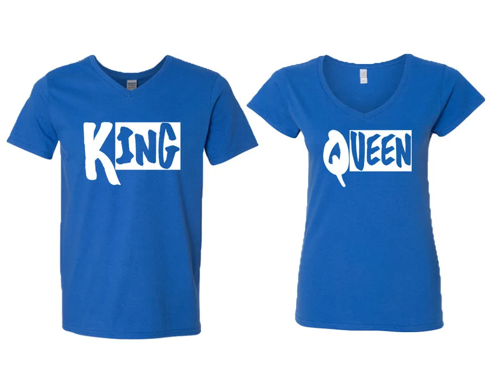 King Queen Couple Matching V-Neck T-Shirts