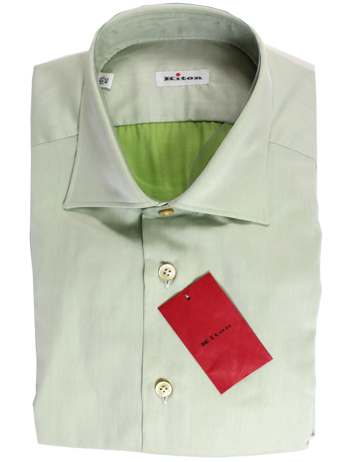 Kiton Dress Shirt Light Green Spread Collar 41 - 16 REDUCED - SALE