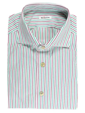 Kiton Dress Shirt White Aqua Maroon Stripes 42 - 16 1/2 SALE