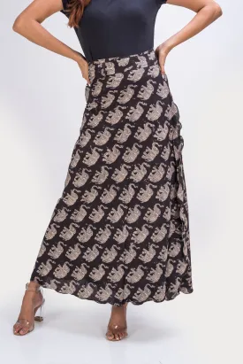 KK3013 Wrap Skirt - Elephants Black