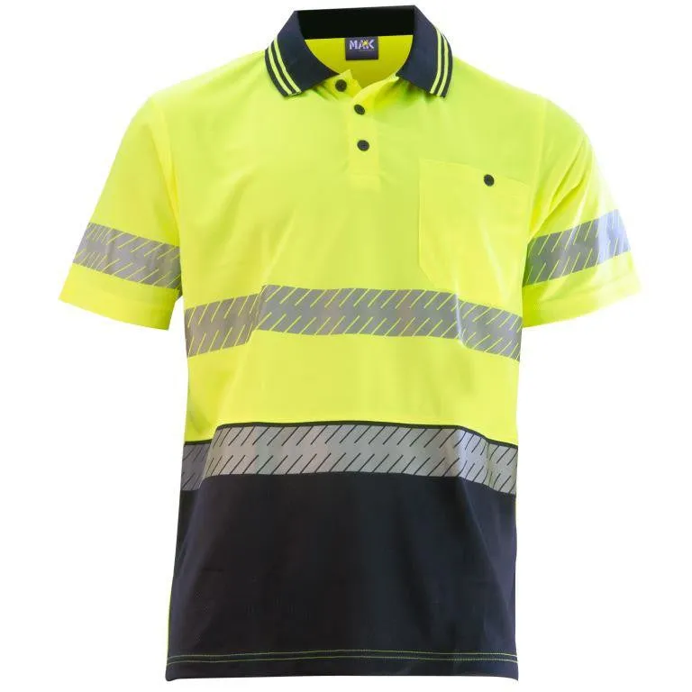 KM Workwear Hi Vis 2 Tone Micro Mesh Polo c/w 3M Segmented Reflective Tape M1121T