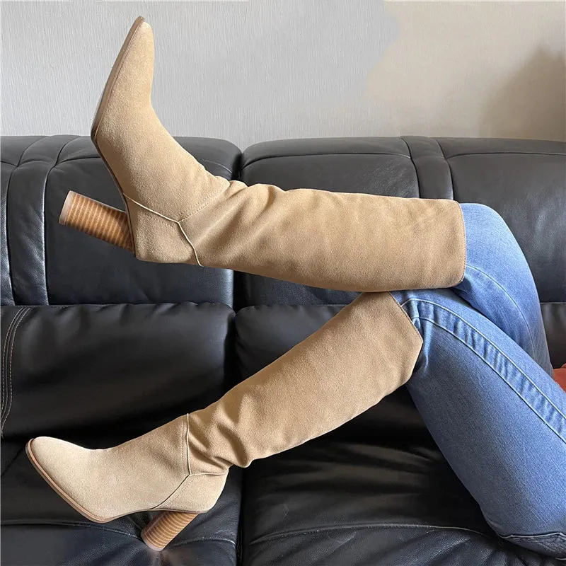 Knee High Boots Leather High Heels