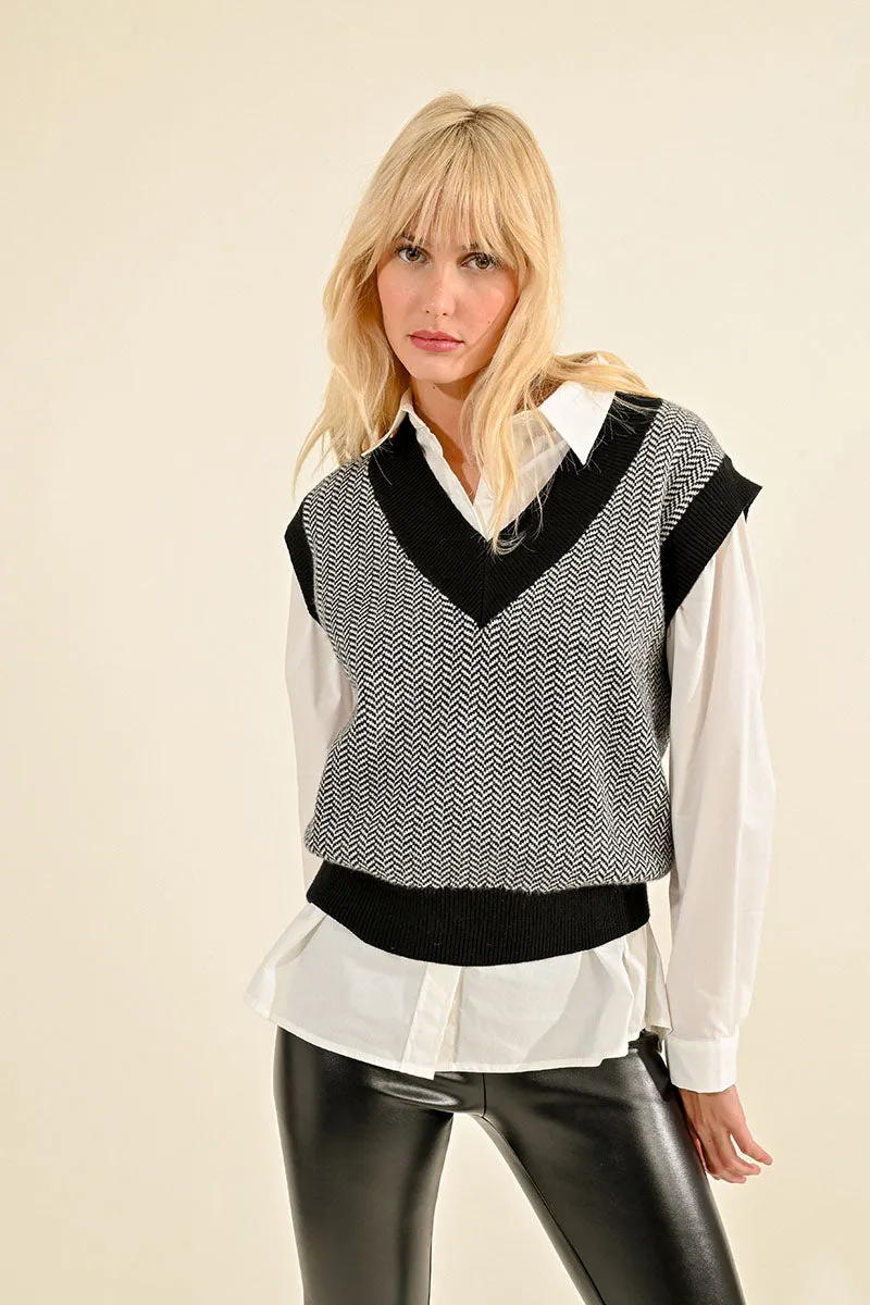 Knit Herringbone Vest