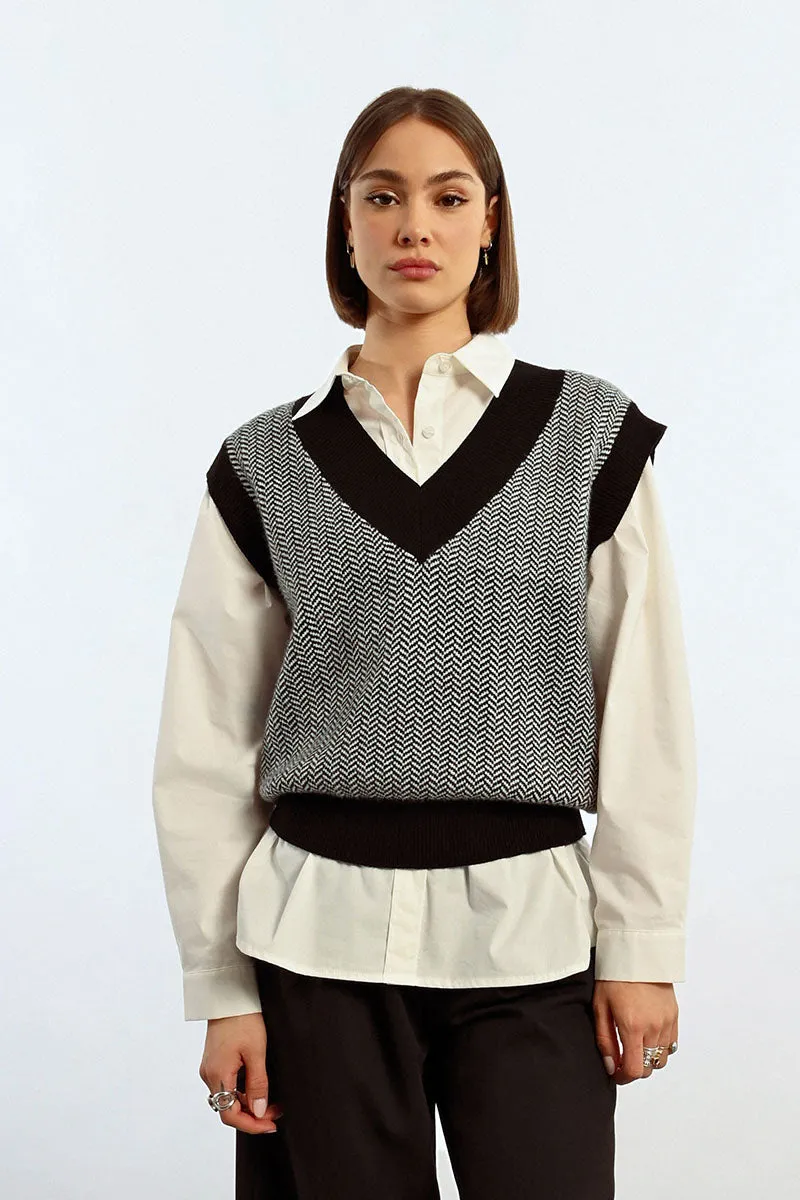 Knit Herringbone Vest