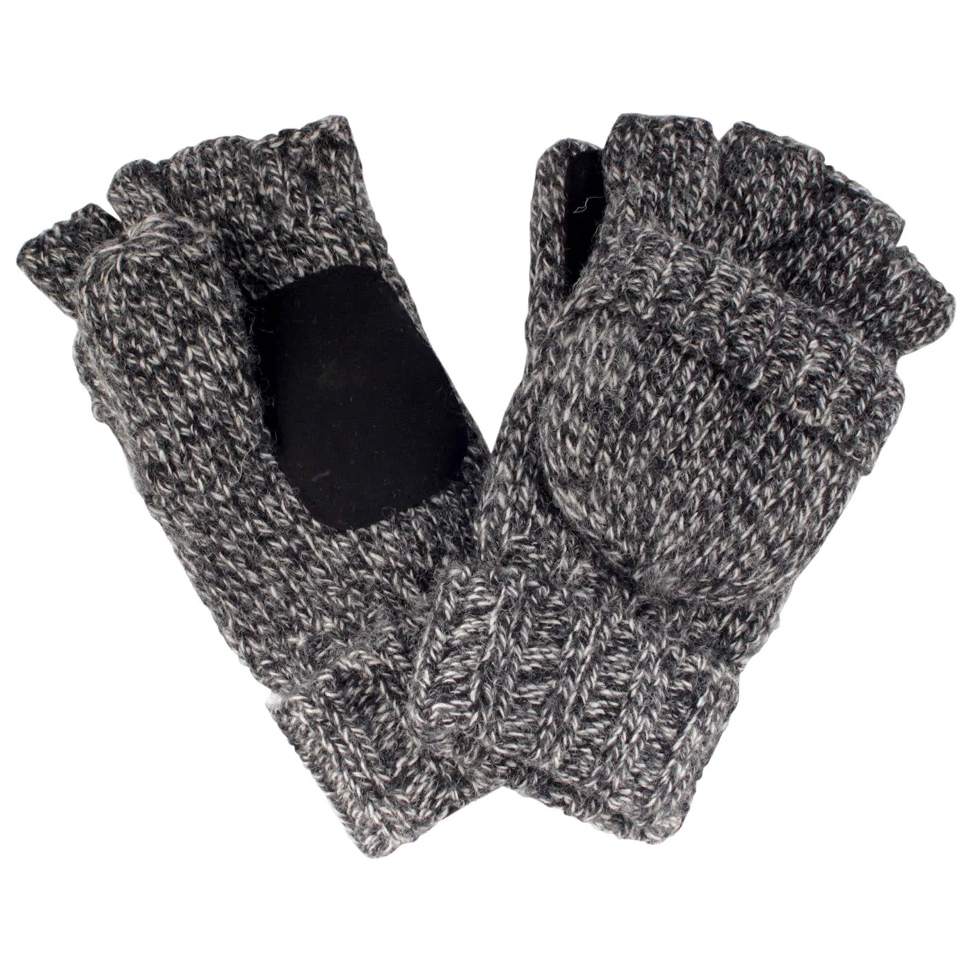 Knitted Winter Convertible Half Fingerless Glove Mittens Combo