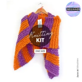 Knitting Kit – Basic Chunky Mohair Scarf Orange-Purple No15 - Beginner (ENG-NL)