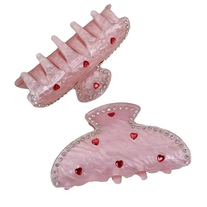 Korean Heart Rhinestone Hair Claw