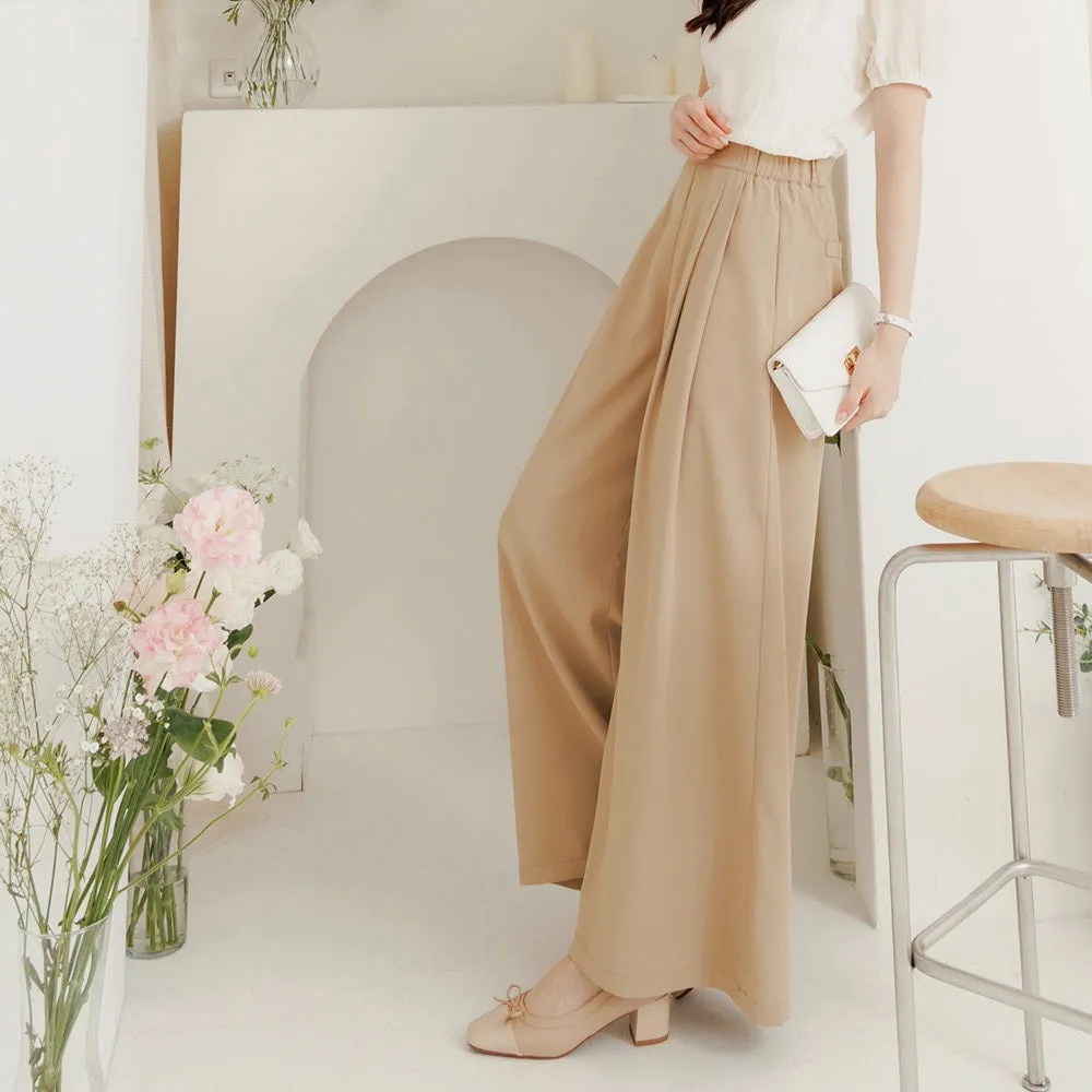 Korean Wrinkle Free High Waist Long Wide Leg Culottes Pants