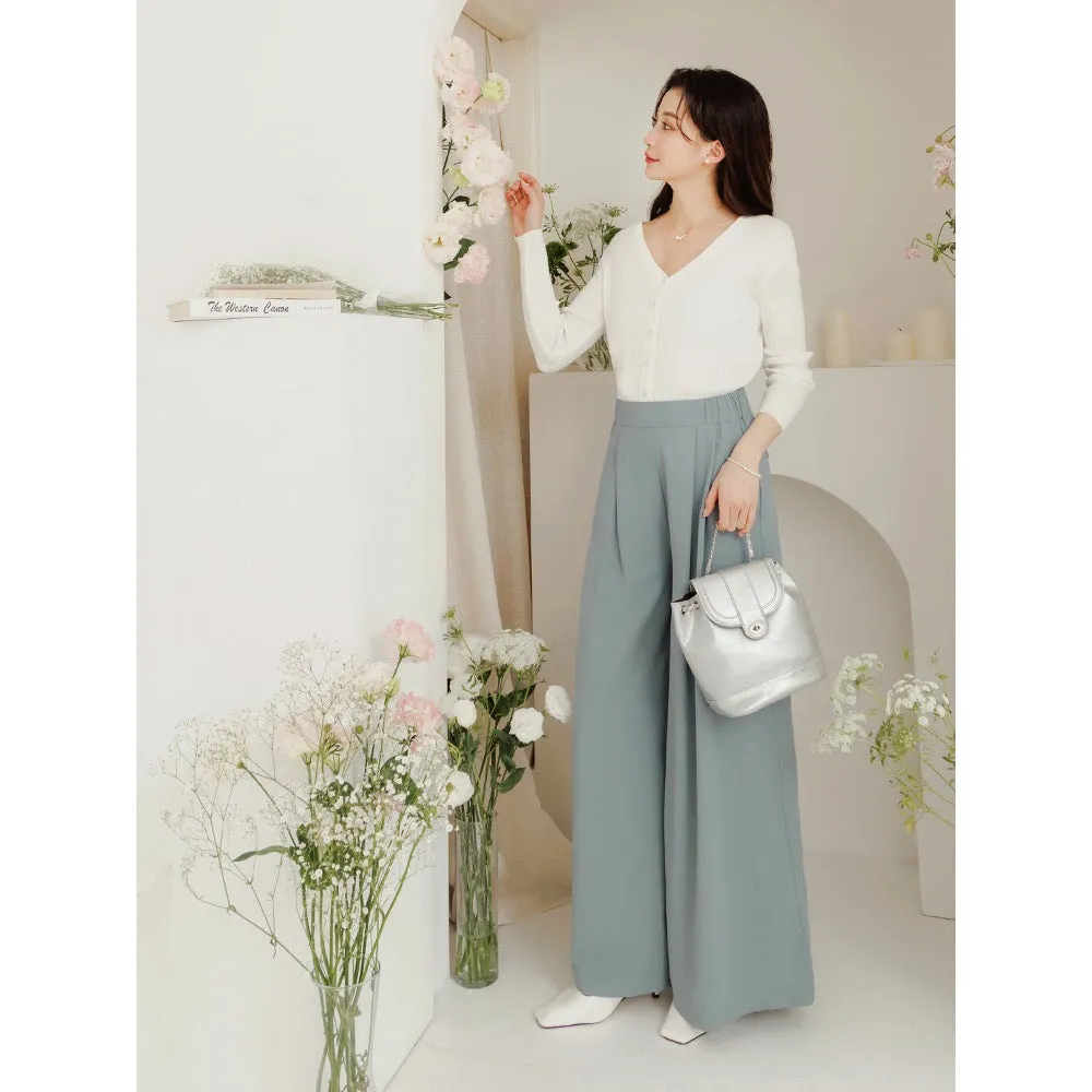 Korean Wrinkle Free High Waist Long Wide Leg Culottes Pants