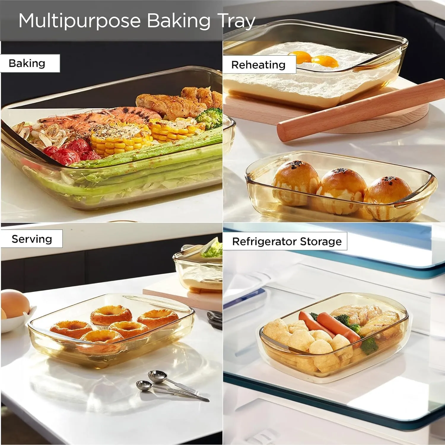 Kuber Industries 3000 ml Borosilicate Glass Baking Tray | Yellow Microwave Oven Safe Utensils | Rectangular Bread Moulds for Baking | Dishwasher & Freezer Safe | Serving Tray