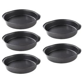 Kuber Industries 8 inch Non-Stick Cake Pan for Baking|Round Shape Cake Baking Mold|Side Handles-Pack of 5 (Black)