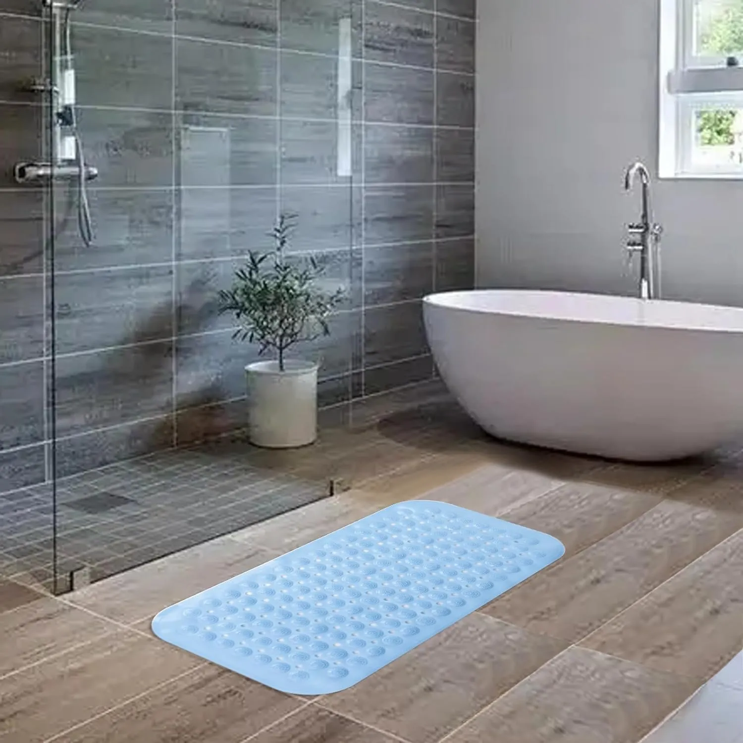 Kuber Industries Bath Mat | PVC Bathroom Mat | Shower Bath Mat | Floor Tub Mat | Bathroom Mud Mat | Anti-Skid Shower Bathroom Mat | M-YSD-35A |Pack of 5| Sky Blue