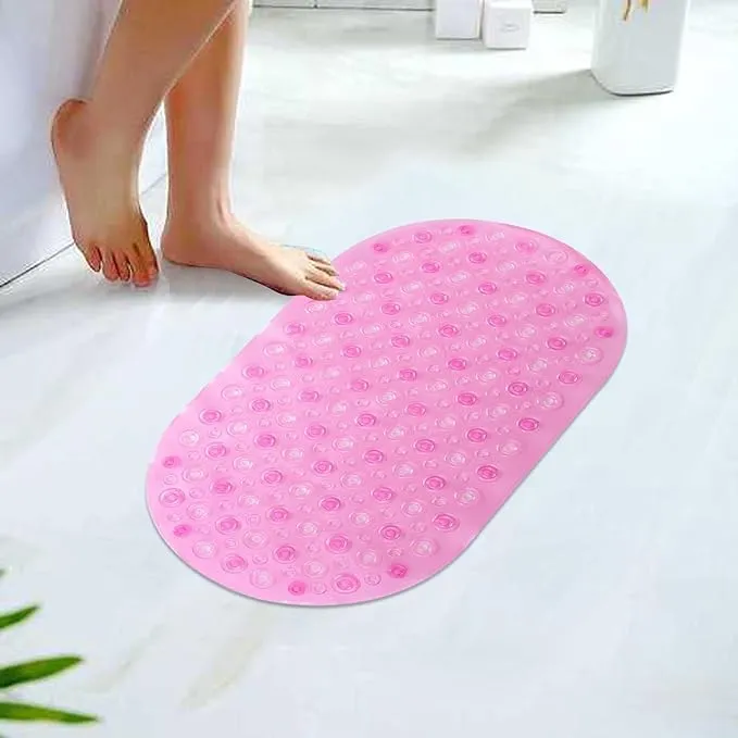 Kuber Industries Bath Mat | PVC Bathroom Mat | Shower Bath Mat | Floor Tub Mat | Bathroom Oval Mud Mat | Anti-Skid Shower Bathroom Mat | Q-01C | Pink