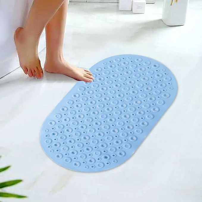 Kuber Industries Bath Mat | PVC Bathroom Mat | Shower Bath Mat | Floor Tub Mat | Bathroom Oval Mud Mat | Anti-Skid Shower Bathroom Mat | Q-02B |Pack of 4| Light Blue