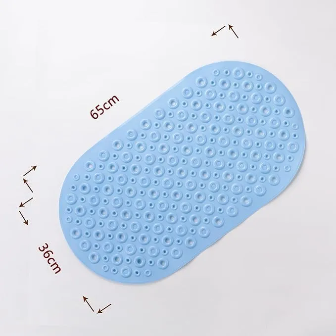 Kuber Industries Bath Mat | PVC Bathroom Mat | Shower Bath Mat | Floor Tub Mat | Bathroom Oval Mud Mat | Anti-Skid Shower Bathroom Mat | Q-02B |Pack of 4| Light Blue