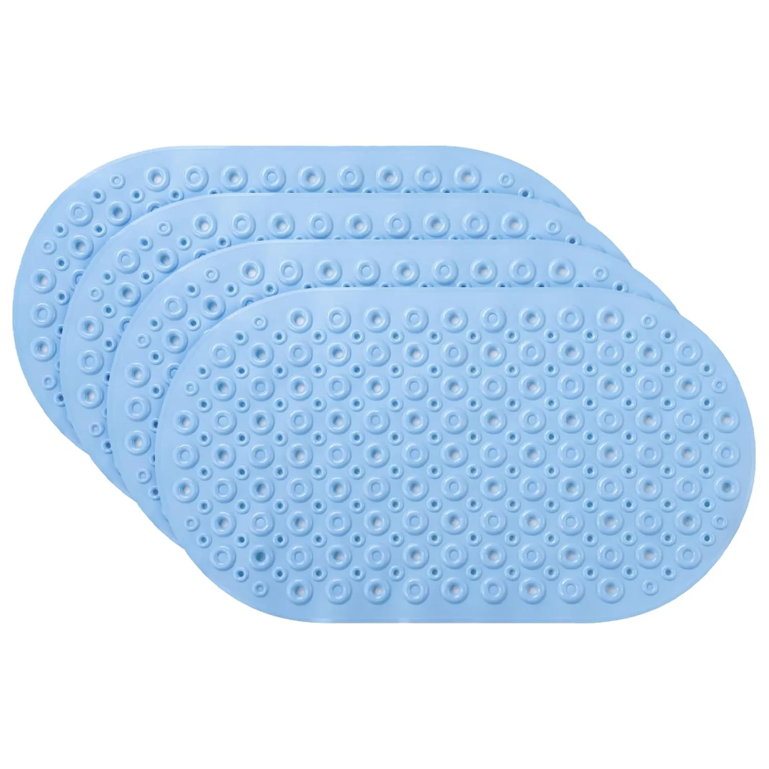 Kuber Industries Bath Mat | PVC Bathroom Mat | Shower Bath Mat | Floor Tub Mat | Bathroom Oval Mud Mat | Anti-Skid Shower Bathroom Mat | Q-02B |Pack of 4| Light Blue