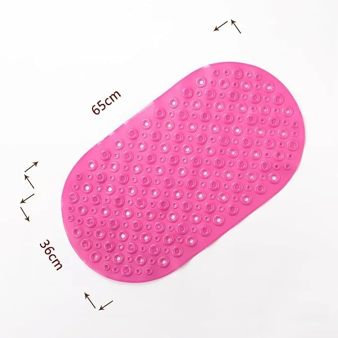 Kuber Industries Bath Mat | PVC Bathroom Mat | Shower Bath Mat | Floor Tub Mat | Bathroom Oval Mud Mat | Anti-Skid Shower Bathroom Mat | Q-02C | Rose Red