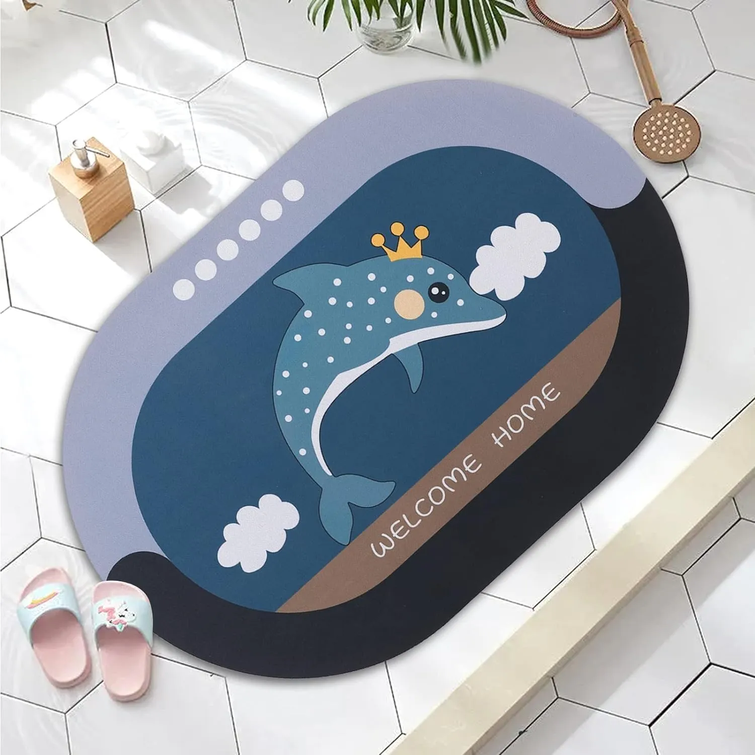 Kuber Industries Bath Mat | PVC Bathroom Mat | Shower Bath Mat | Floor Tub Mat | Diatom Mud Oval Mat | Anti-Skid Shower Bathroom Mat | CF-220821 |Pack of 2| Multi