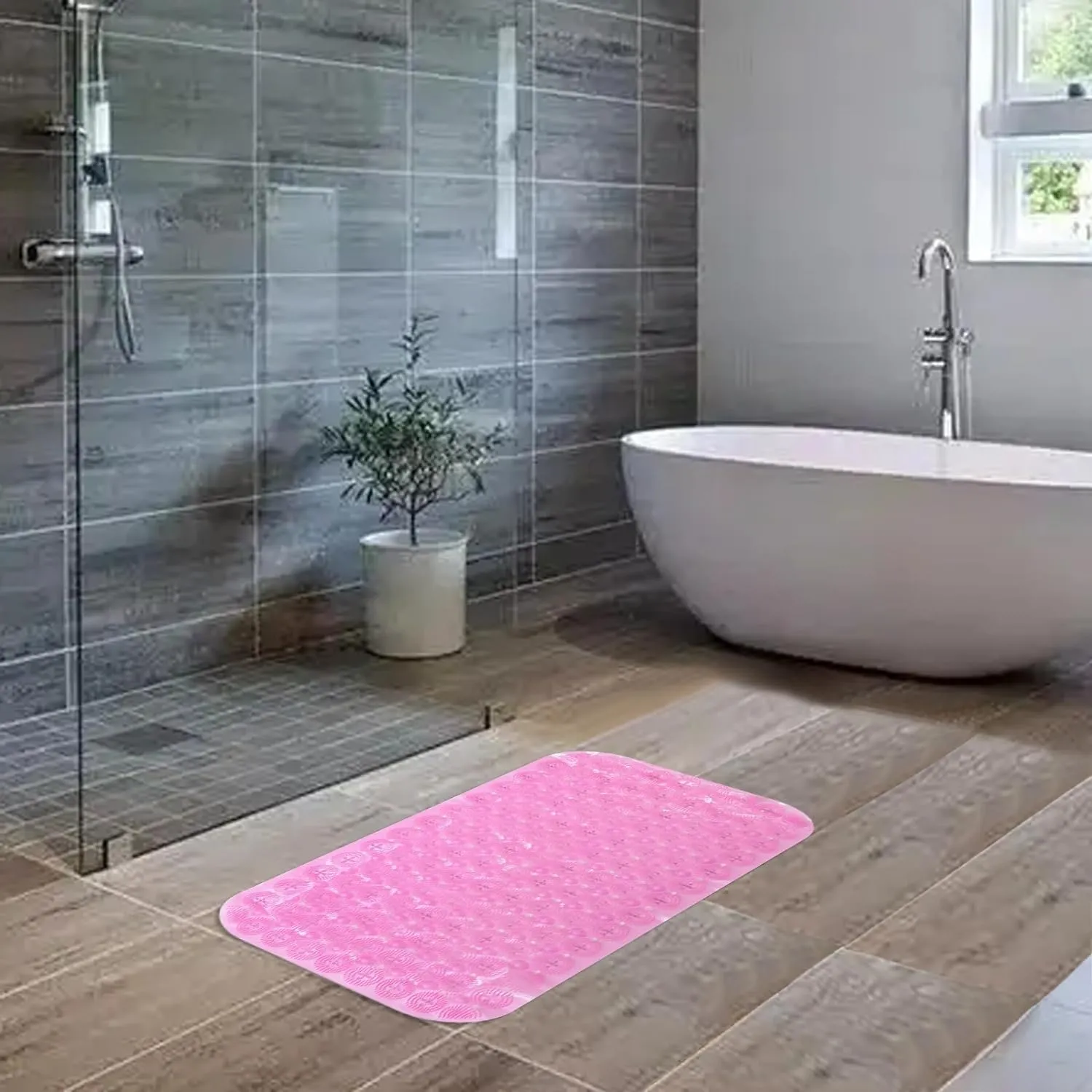 Kuber Industries Bath Mat | PVC Bathroom Mat | Shower Bath Mat | Floor Tub Mat | Foot Massager Mat | Anti-Skid Shower Bathroom Mat | B-01C |Pack of 2| Pink